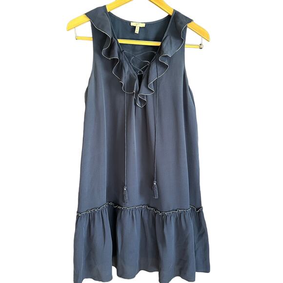 JOIE | Navy Silk Ruffle Tie Neck Dress | Size 4 - Picture 1 of 5